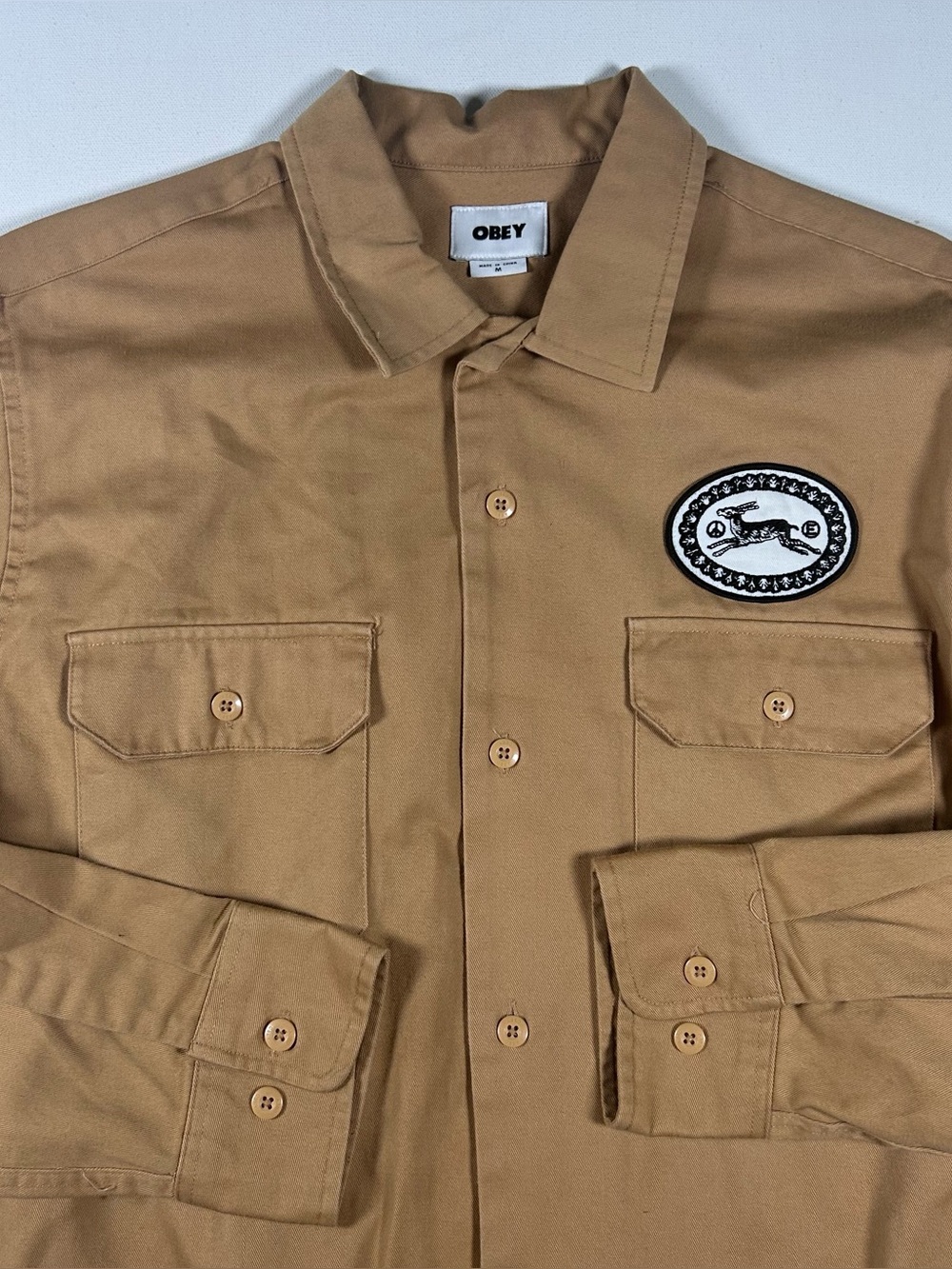 Obey Shirt Mens Long Sleeve Button Up Mechanic Shirt Embroidered Mens M RARE